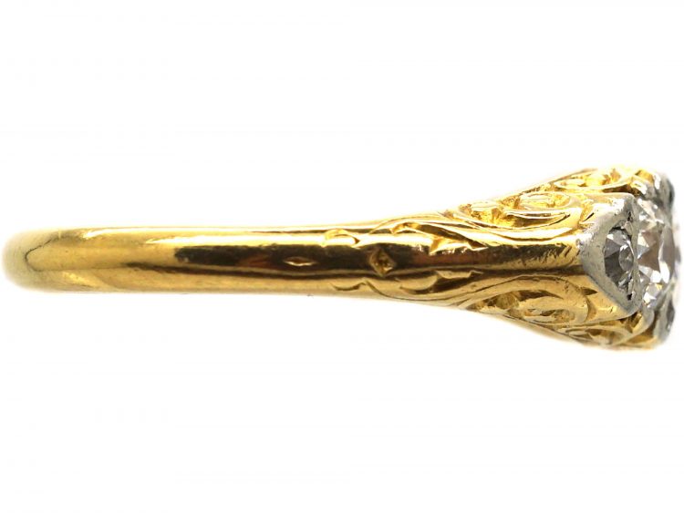 Victorian 18ct Gold, Five Stone Diamond Carved Half Hoop Ring