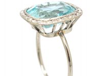 Art Deco Platinum, Aquamarine & Rose Diamond Ring