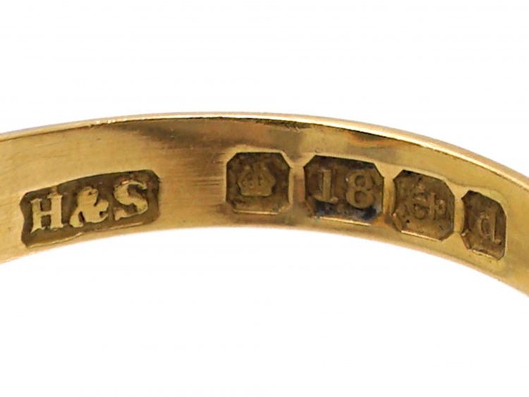 Edwardian 18ct Gold Marquise Shaped Memorial Ring set with Three Diamonds