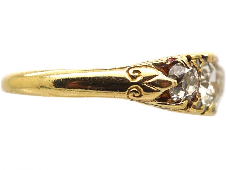 Victorian 18ct Gold, Five Stone Diamond Carved Half Hoop Ring