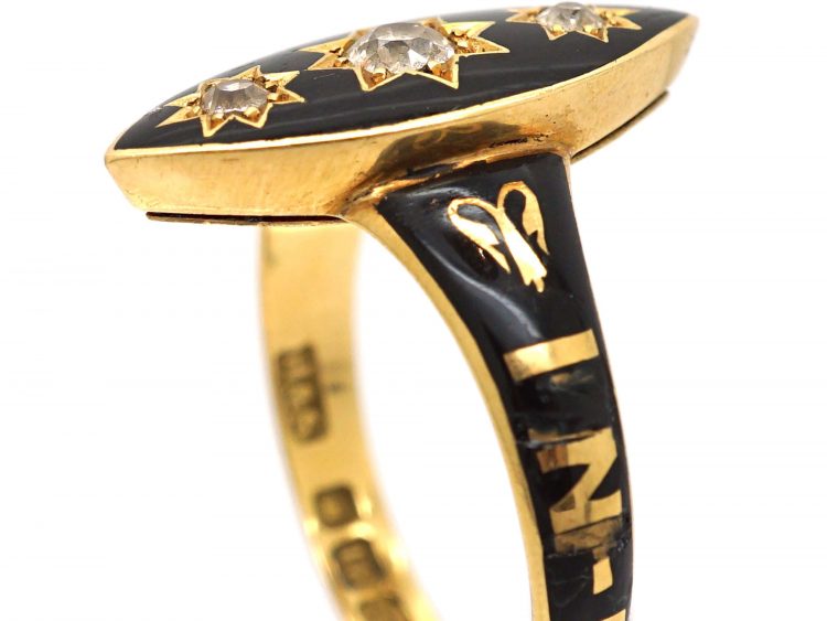 Edwardian 18ct Gold Marquise Shaped Memorial Ring set with Three Diamonds