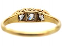 Victorian 18ct Gold, Three Stone Diamond Carved Half Hoop Ring