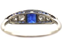 Art Deco 18ct White Gold, Sapphire & Diamond Ring