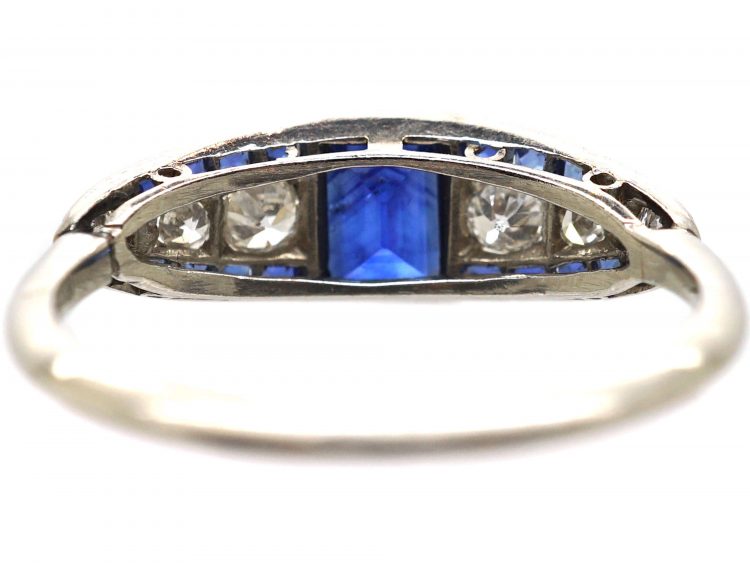 Art Deco 18ct White Gold, Sapphire & Diamond Ring