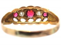 Edwardian 9ct Gold, Red Paste & Rose Diamond Five Stone Ring