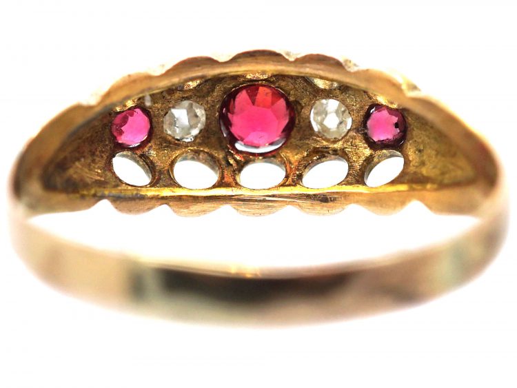 Edwardian 9ct Gold, Red Paste & Rose Diamond Five Stone Ring
