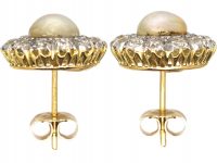 Early 20th Century 18ct Gold, Natural Pearl & Diamond Cluster Earrings