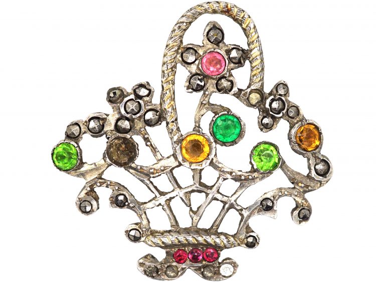 Edwardian Silver, Marcasite & Paste Giardinetti Brooch