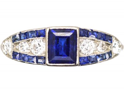 Art Deco 18ct White Gold, Sapphire & Diamond Ring