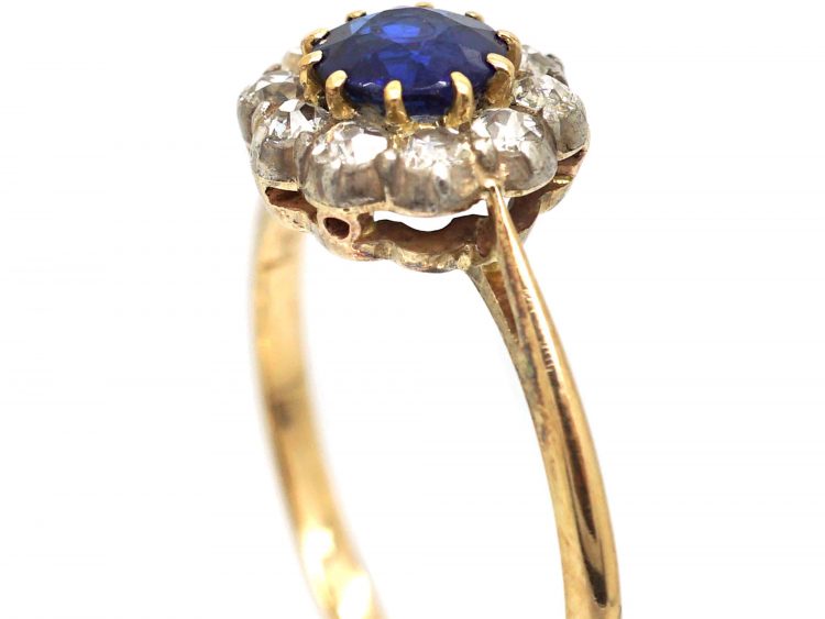 Edwardian 18ct Gold, Sapphire & Diamond Cluster Ring