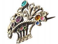 Edwardian Silver & Paste Basket of Flowers Brooch