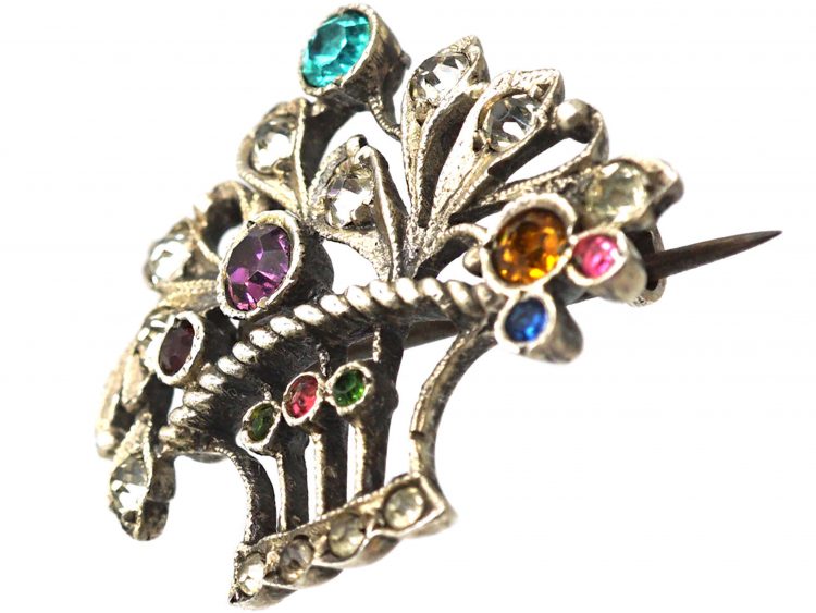 Edwardian Silver & Paste Basket of Flowers Brooch