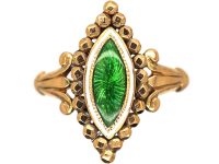 Edwardian 18ct Gold, Green & White Enamel Marquise Ring