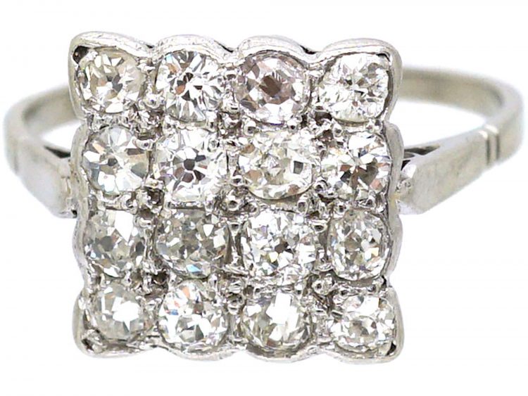 Art Deco Platinum & Diamond Square Ring