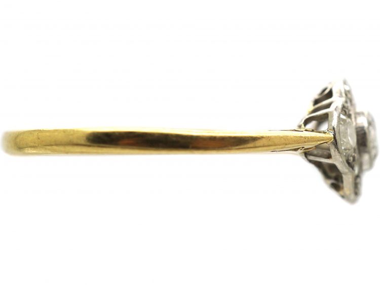 Art Deco 18ct Gold & Platinum Ring set with Three Diamonds with Smaller Diamonds Around Them
