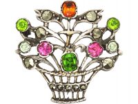 Edwardian Silver, Marcasite & Coloured Paste Giardinetti Brooch