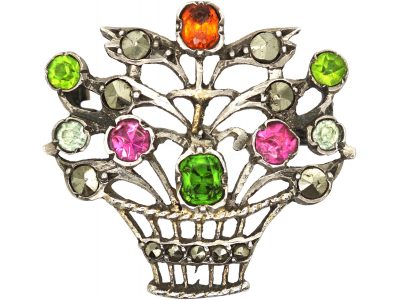 Edwardian Silver, Marcasite & Coloured Paste Giardinetti Brooch