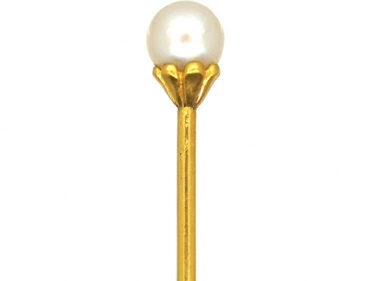Edwardian 18ct Gold Tie Pin set with a Natural Pearl