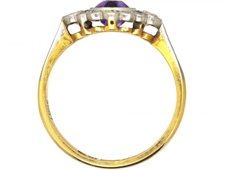 Edwardian 18ct Gold & Platinum, Amethyst & Diamond Cluster Ring