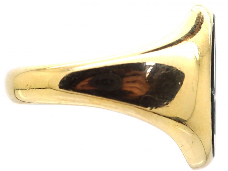 9ct Gold Signet Ring Set with a Bloodstone Intaglio of a Pagoda & Lion by Charles Green & Sons