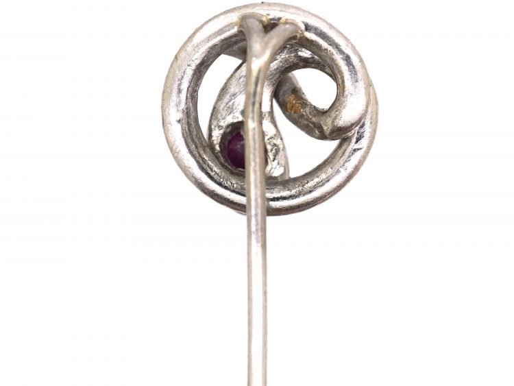 Edwardian Platinum Snake Tie Pin set with a Ruby