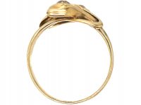 Edwardian 18ct Gold Double Snake Ring set with Two Diamonds