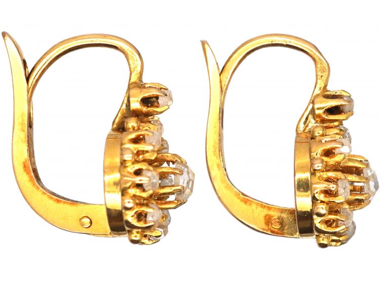 French Early 20th Century 18ct Gold, Rose Cut Diamond Cluster Earrings