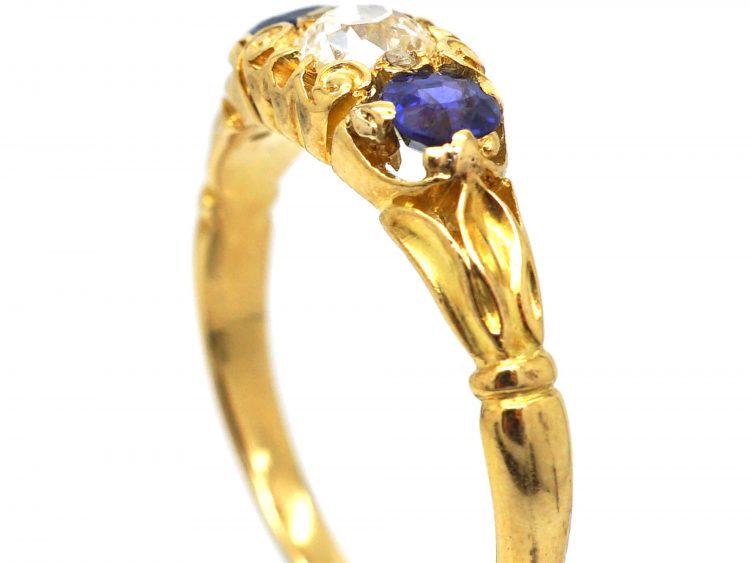 Edwardian 18ct Gold, Sapphire & Diamond Three Stone Ring