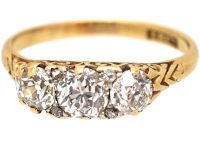Victorian 18ct Gold, Three Stone Diamond Carved Half Hoop Ring