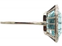 Art Deco Platinum, Aquamarine & Rose Diamond Ring
