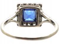 Art Deco Platinum, Sapphire & Diamond Square Ring