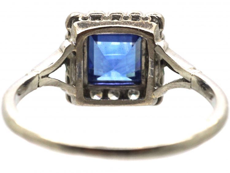Art Deco Platinum, Sapphire & Diamond Square Ring