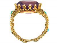 Georgian 15ct Two Colour Gold, Amethyst & Turquoise Ring with Floral Detail