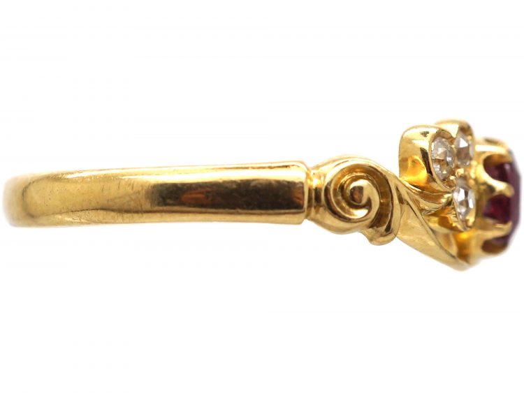 Edwardian 18ct Gold, Ruby & Diamond Trefoil Ring by Deakin & Frances