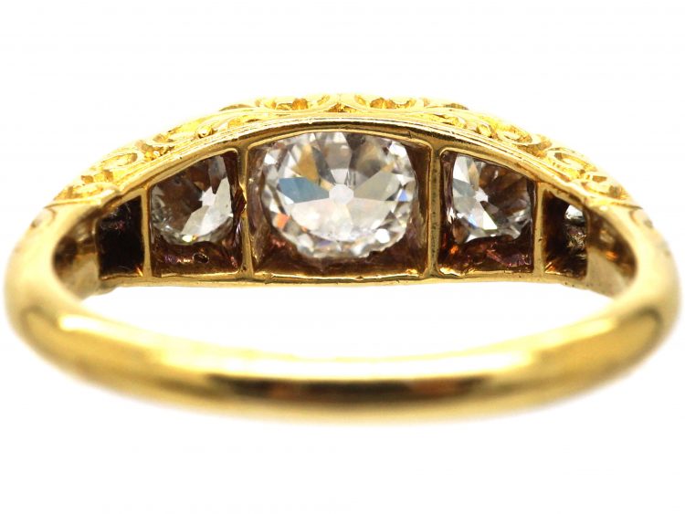 Victorian 18ct Gold, Five Stone Diamond Carved Half Hoop Ring