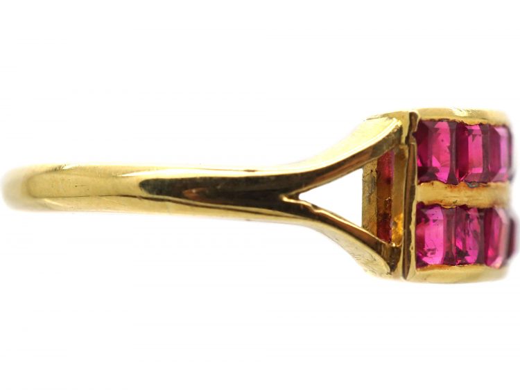Art Deco 18ct Gold, Double Row Pink Sapphire Half Eternity Ring