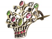 Edwardian Silver & Coloured Paste Basket of Flowers Brooch