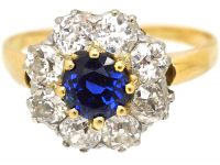 Early 20th Century 18ct Gold, Sapphire & Diamond Cluster Ring