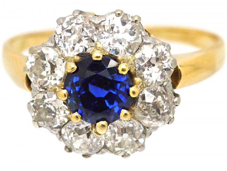 Early 20th Century 18ct Gold, Sapphire & Diamond Cluster Ring