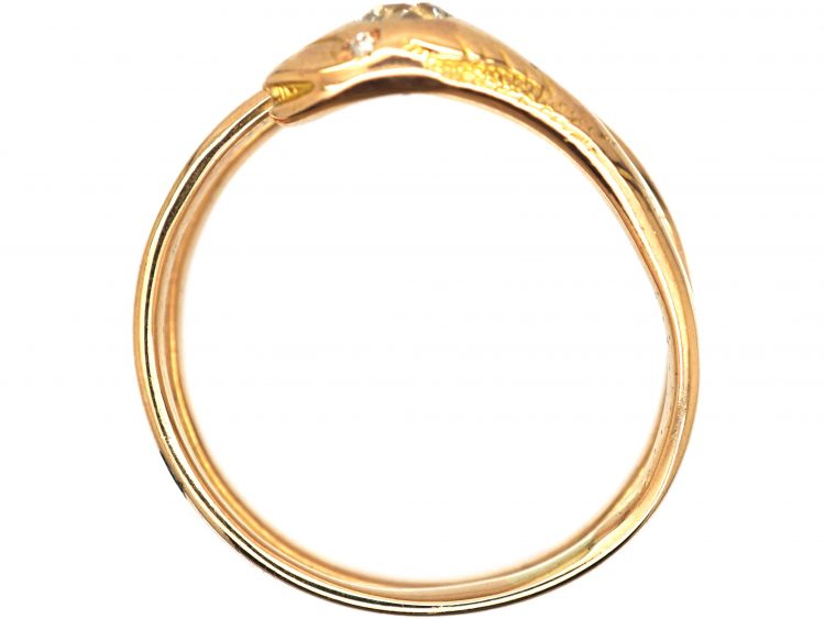 Edwardian 15ct Gold Coily Snake Ring with Diamond Detail