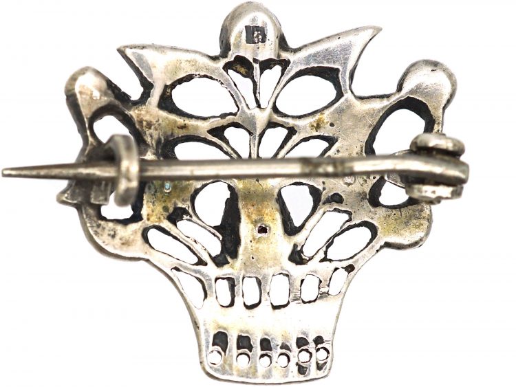 Edwardian Silver & Paste Small Basket of Flowers Brooch