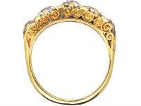 Victorian 18ct Gold, Five Stone Diamond Carved Half Hoop Ring