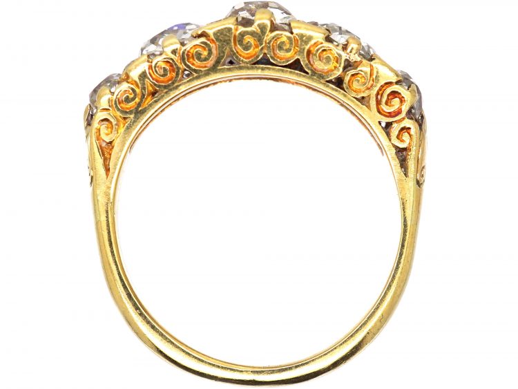 Victorian 18ct Gold, Five Stone Diamond Carved Half Hoop Ring