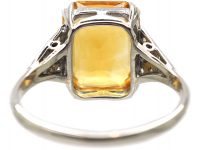 Art Deco 18ct Gold & Platinum, Citrine Ring with Diamond Set Shoulders