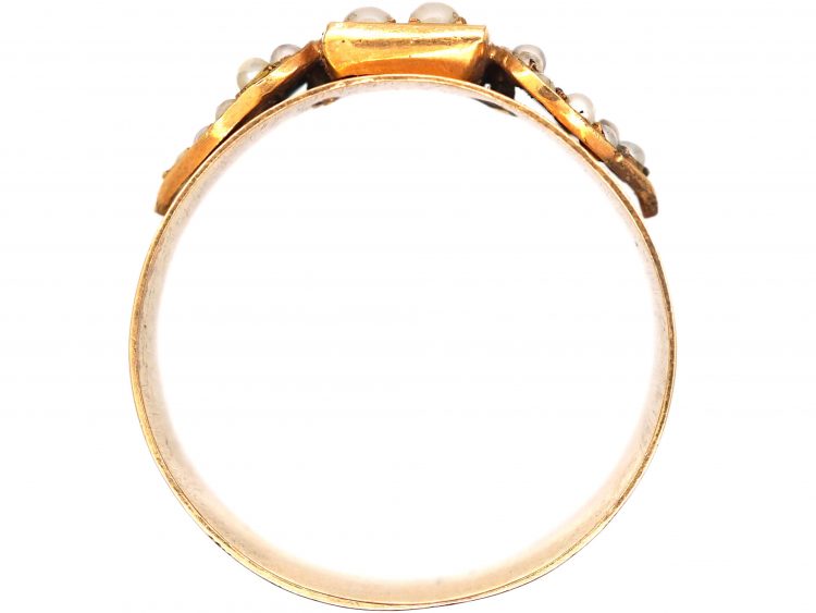 Belle Epoque French 18ct Gold Ring with Natural Split Pearl Hearts Motif