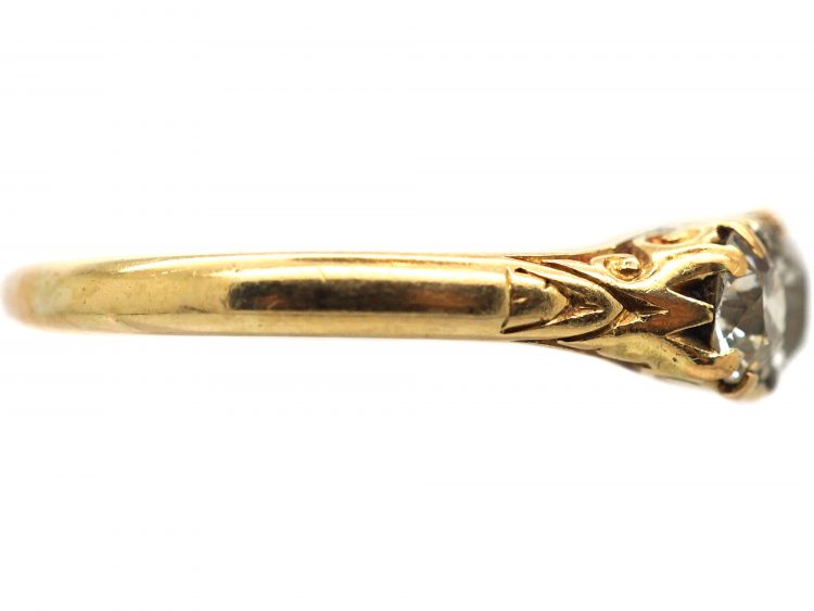 Victorian 18ct Gold, Three Stone Diamond Carved Half Hoop Ring