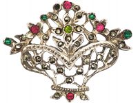 Silver, Marcasite & Coloured Paste Giardinetti Brooch