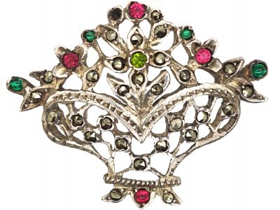 Silver, Marcasite & Coloured Paste Giardinetti Brooch