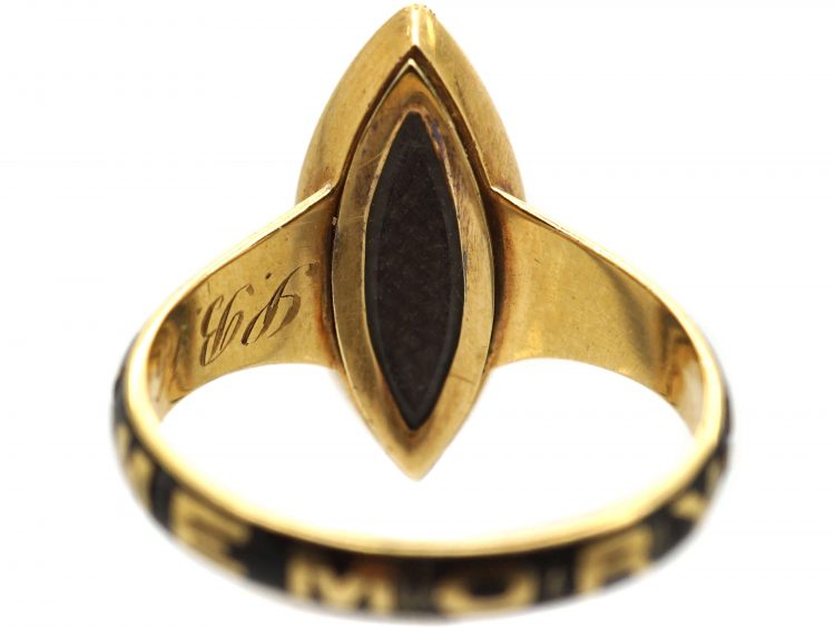 Edwardian 18ct Gold Marquise Shaped Memorial Ring set with Three Diamonds