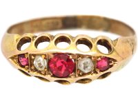 Edwardian 9ct Gold, Red Paste & Rose Diamond Five Stone Ring